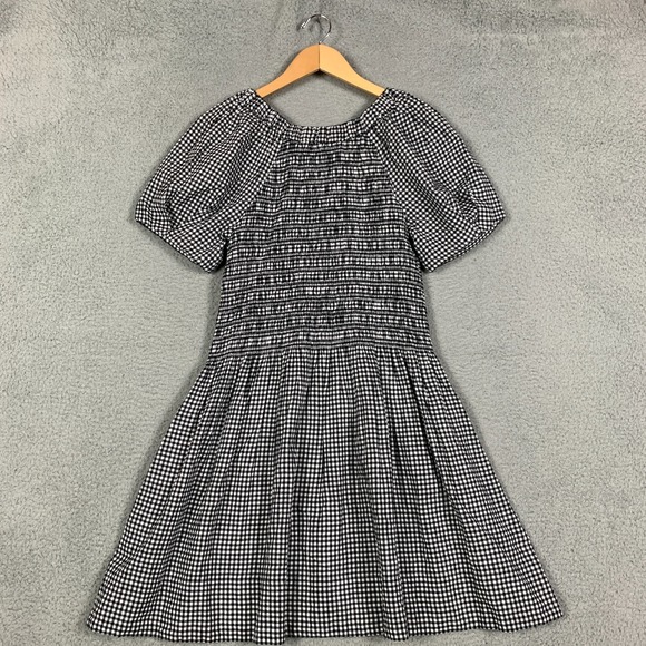 Madewell Mini Dress Size Large Black/White Gingham Smocked U-Neck Linen NWT $119 - Picture 6 of 11